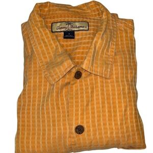 Tommy Bahama Silk Button Up Shirt Tropical‎ Hawaiian Short Sleeve Orange Medium